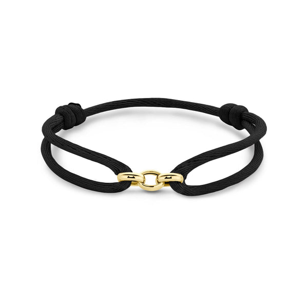 Armband satijn zwart - Hutjens - 14k Geelgoud