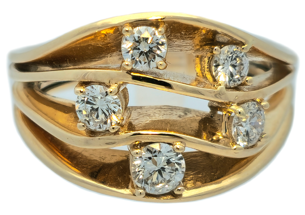 Damesring met vijf diamanten - Wave - Hutjens Wave - 14k Geelgoud