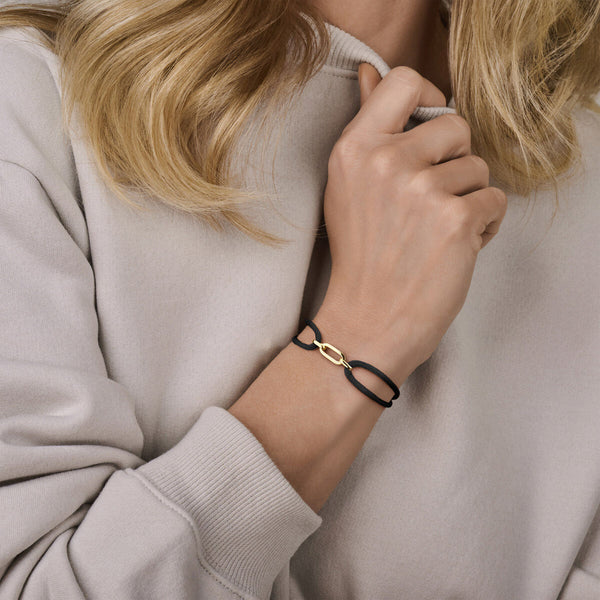 Armband satijn zwart - Hutjens - 14k Geelgoud
