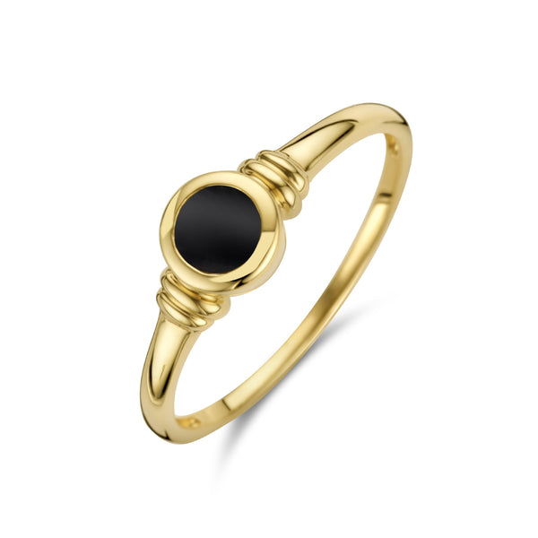 Zegelring met ronde Onyx - Ring - Hutjens - 14k Geelgoud