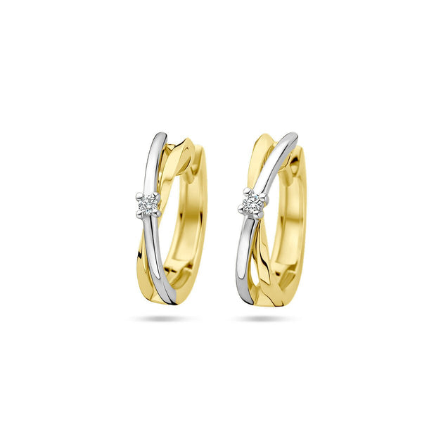 14 karaat  klapoorringen diamant 0.03ct - Hutjens - 14k Geelgoud