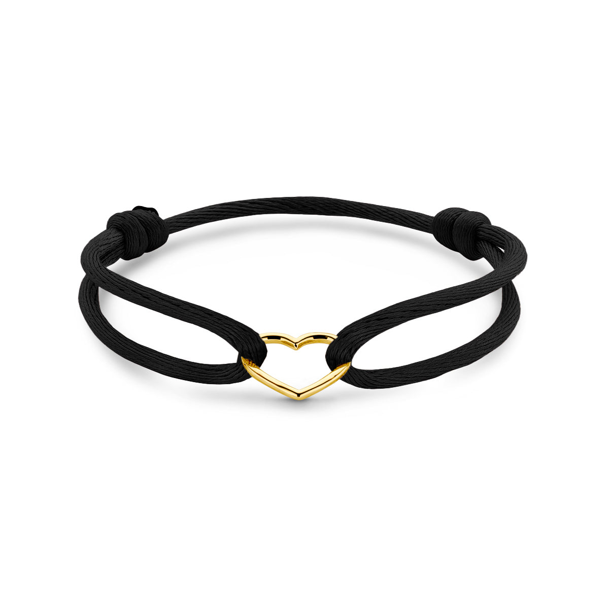 Satijn Armband Hart Zwart 14k geelgoud