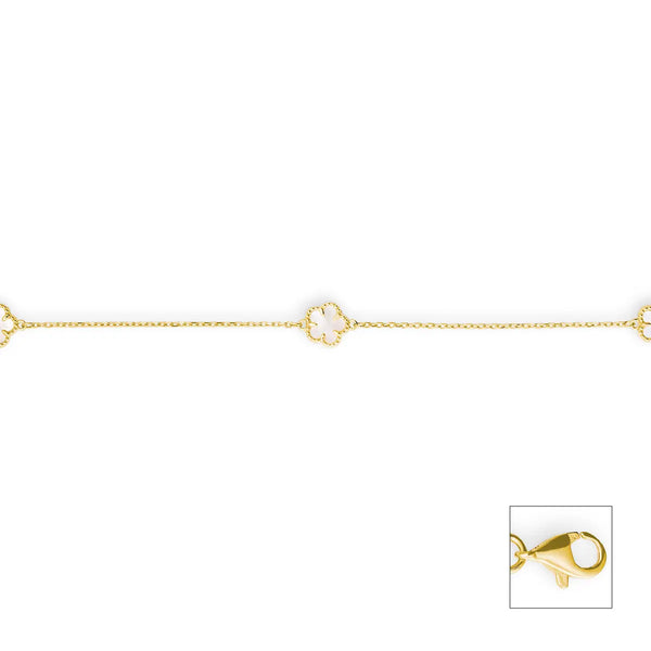 Klaverarmband parelmoer - Hutjens - 14k Geelgoud