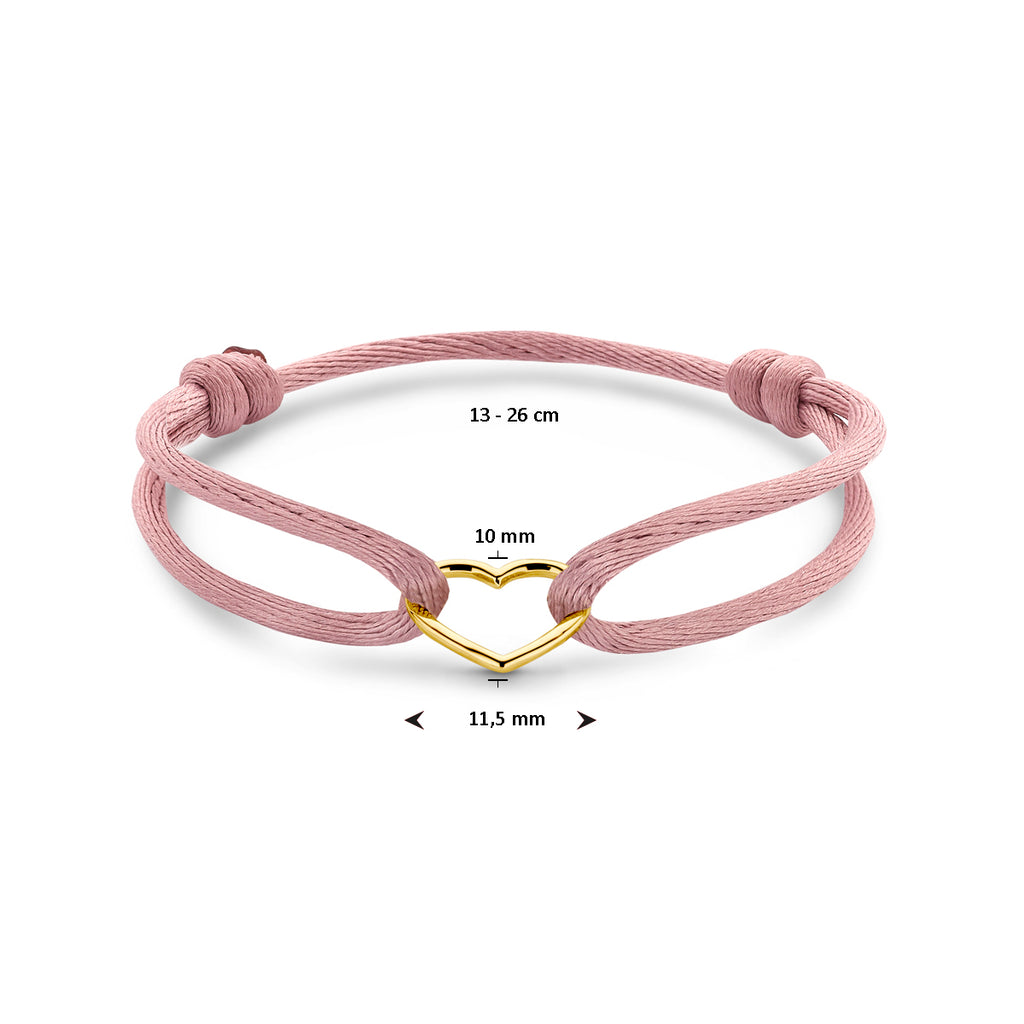Satijn Armband Hart Roze gedragen
