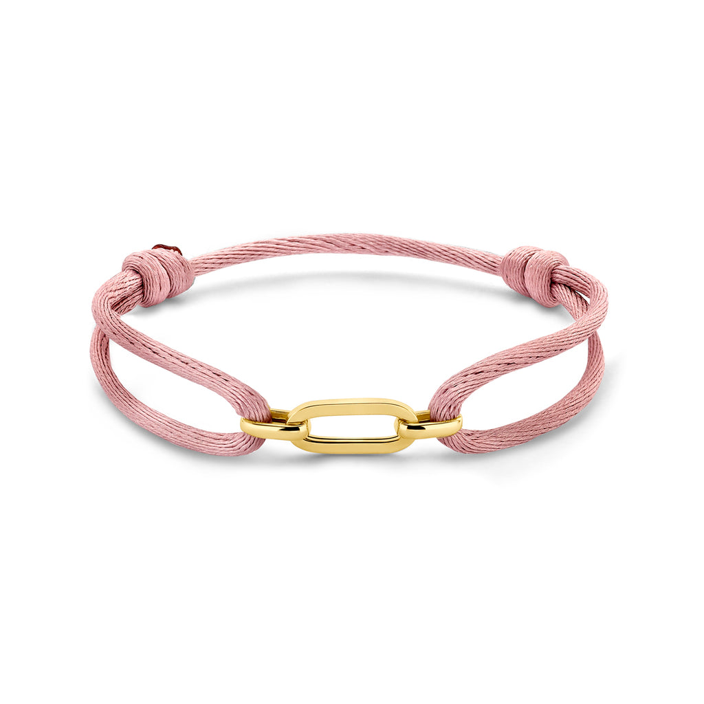 Satijn Armband Schakel Roze 14k geelgoud