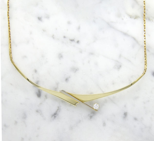 Geelgouden ketting met diamant - Crossbow - Hutjens - 14k Geelgoud