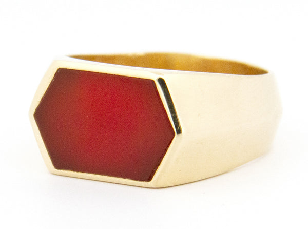 Zegelring - Hexagon Chalcedoon - Hutjens - 14k Geelgoud