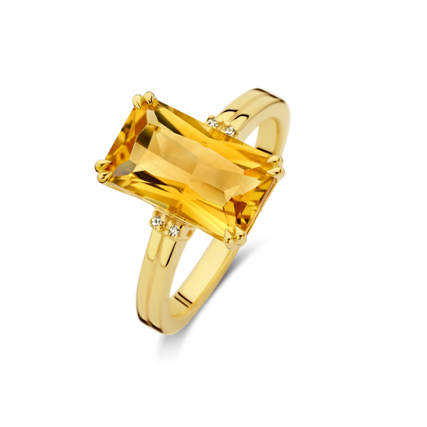 Zilveren ring goudkleurig verguld - Citrine Ring - Diamanti Per Tutti - Sterling Zilver 925