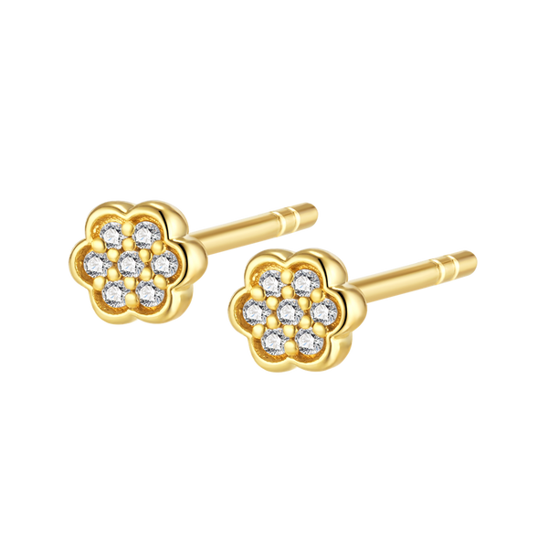Zilveren oorstekers goudkleurig verguld - First  Flower Earrings - Diamanti Per Tutti - Sterling Zilver 925